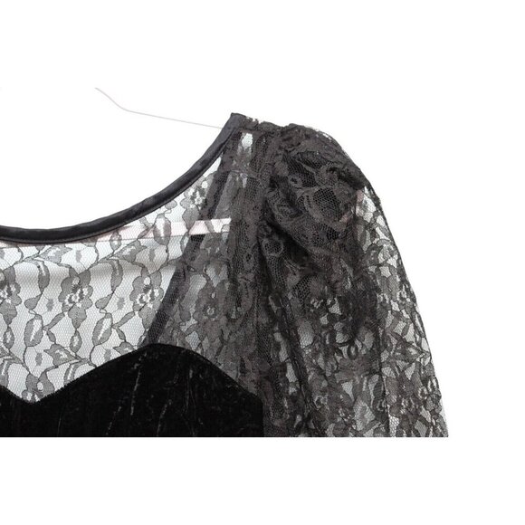 Vintage 80s Dress Size 5 Lace Black Velvet Goth Party Prom Steppin Out USA Bow - Picture 7 of 14